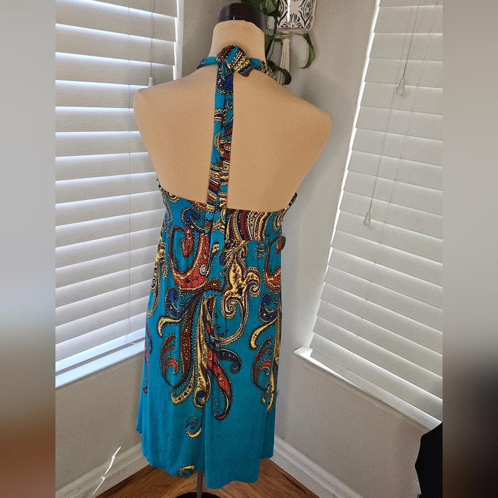 ALYX Teal & Orange Vibrant Paisley Halter Maxi Sundress - Picture 2 of 7